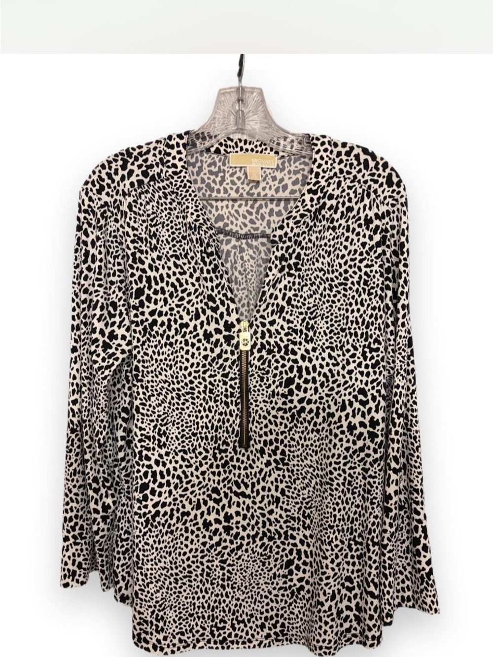 MICHAEL Michael Kors Black and Cream Animal-Print Long-Sleeve Zip Top